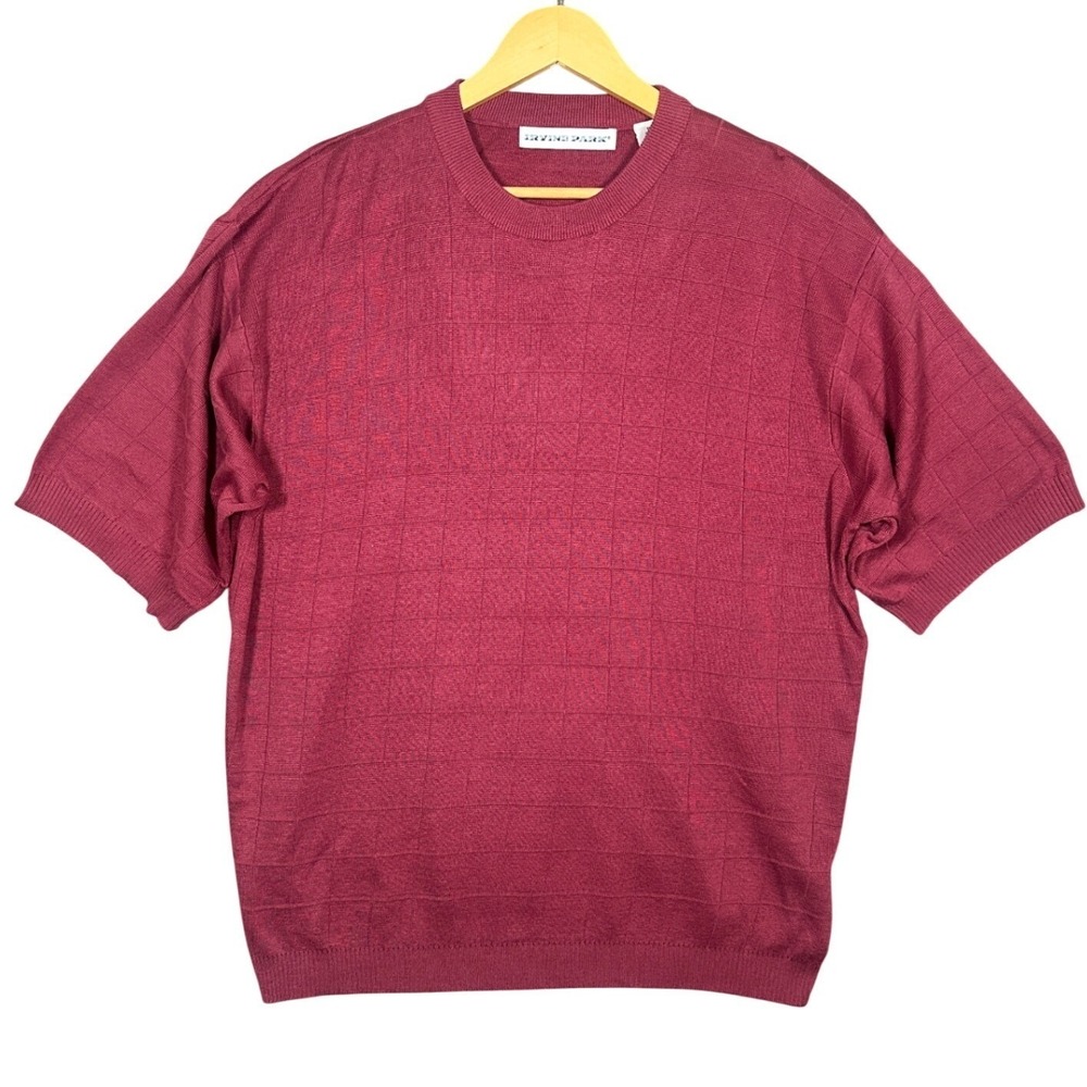 Irvine Park Mens Burgundy Textured Grid Knit Short Sleeve Sweater XLG
